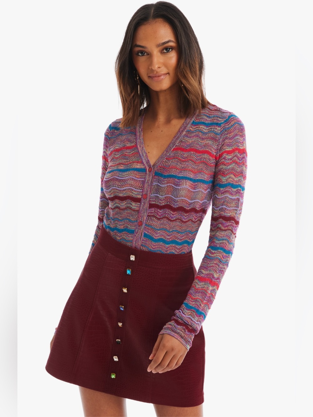 Allison New York Colleen Cardigan Small Multicolor Wave Knit Button  Sweater